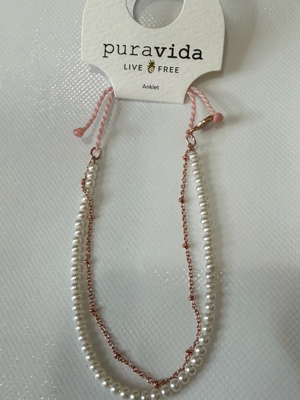 Pura Vida Rose Gold Chain with White Pearl Anklet